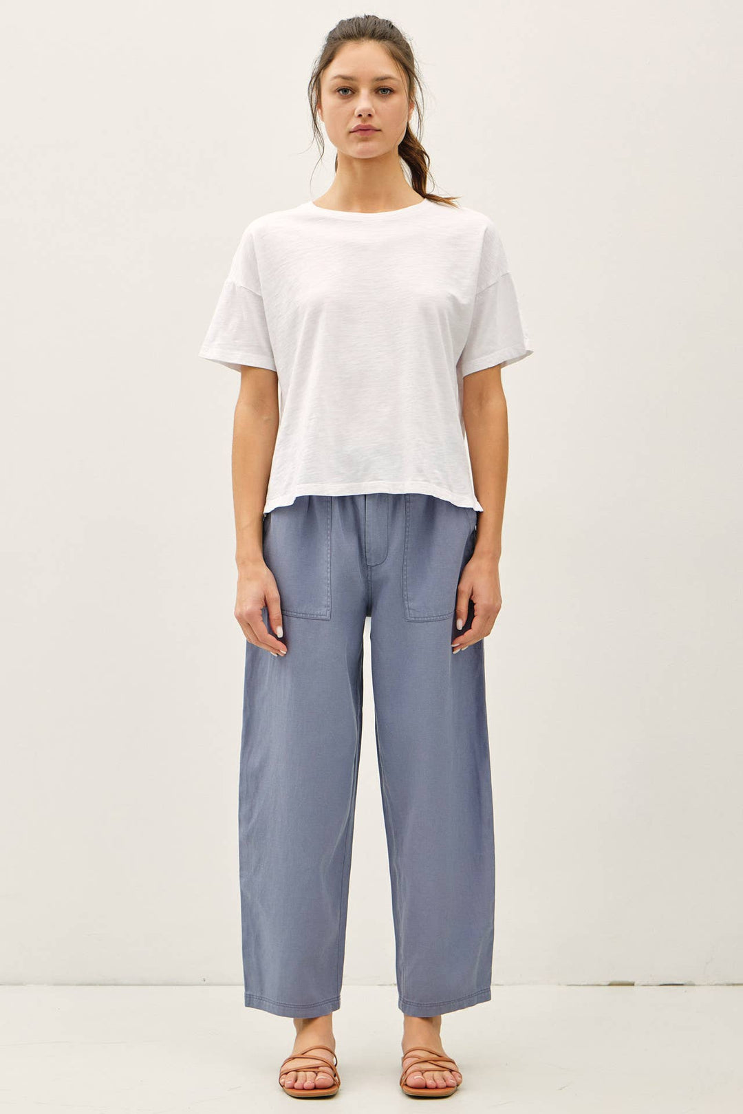 TENCEL LINEN BLEND BARREL TAPERED PANTS BC562