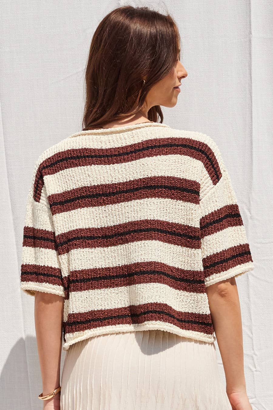 IM9277 - 3/4 Sleeve Striped Sweater