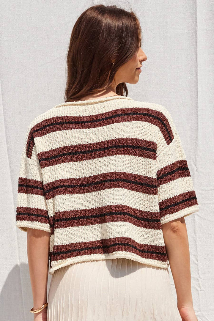 IM9277 - 3/4 Sleeve Striped Sweater