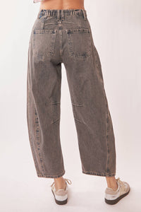 PATCH POCKET WIDE LEG CULOTTE DENIM BARREL PANTS