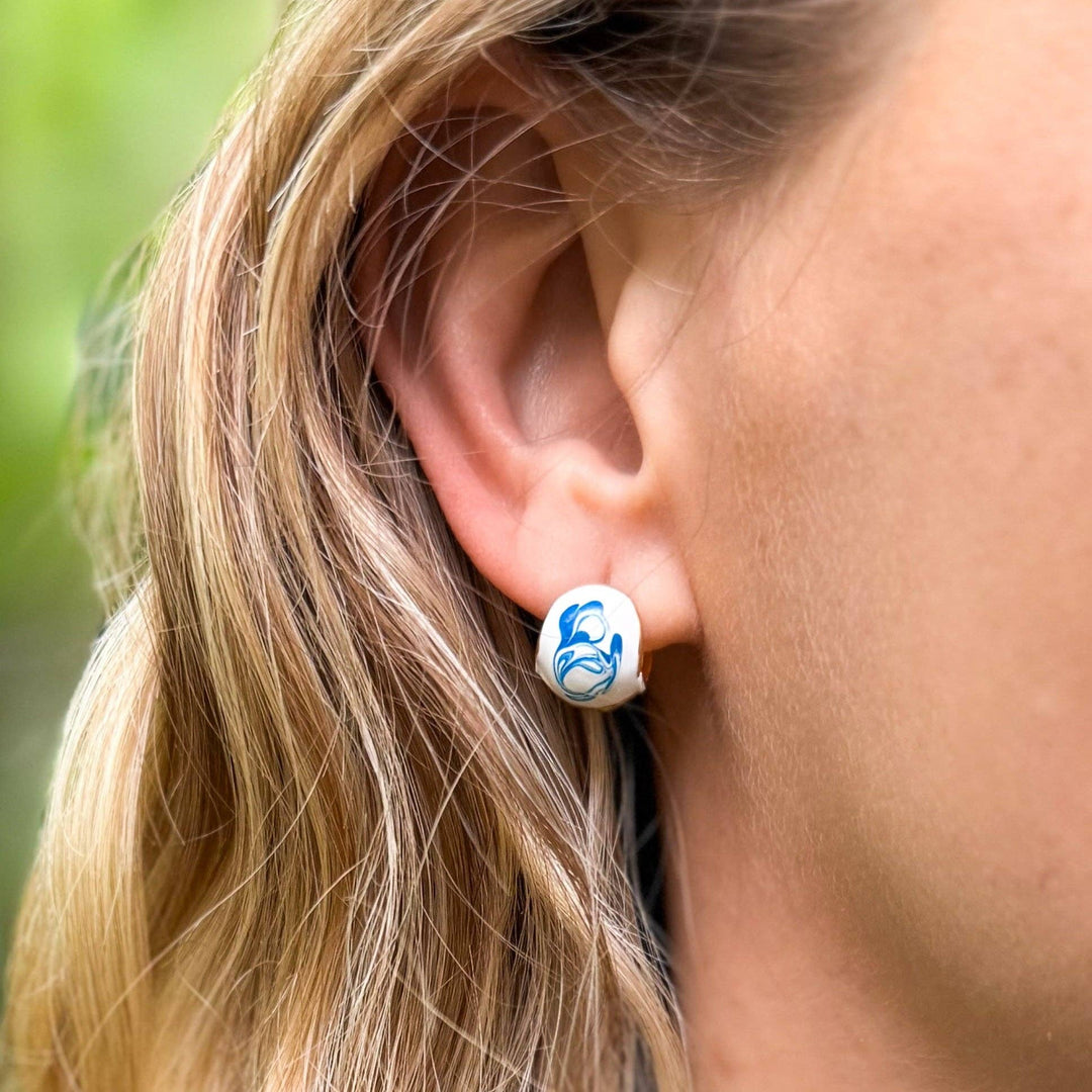 Blue and Porcelain Hoop Earrings