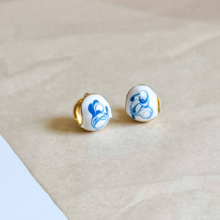 Blue and Porcelain Hoop Earrings