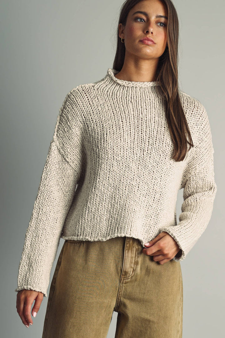 T673   ROLL HEMMING LONG SLEEVE SWEATER TOP