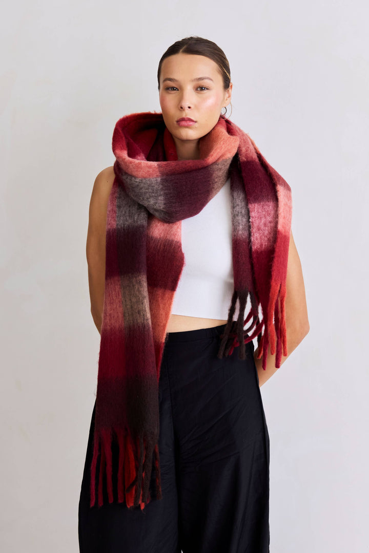 The Reykjavik Scarf - 100% Recycled - Burgundy check - FW26