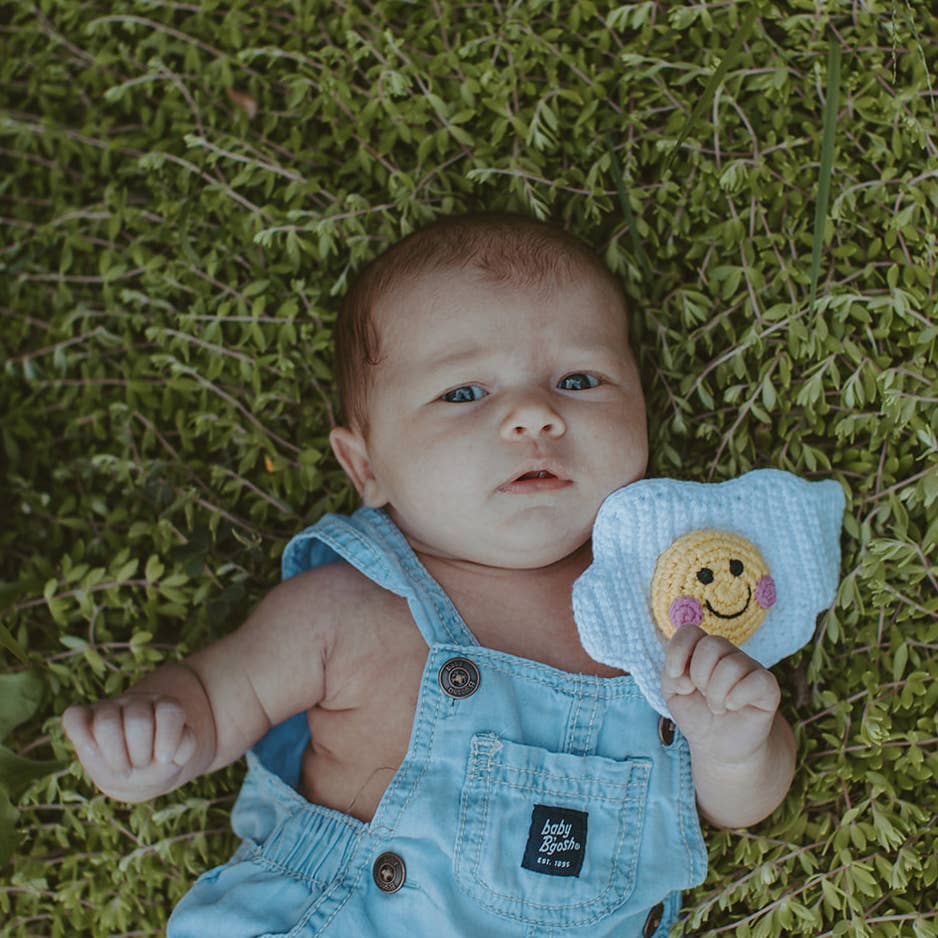 Sunny-Side-Up Egg Rattle – Handmade Organic Cotton Baby Toy