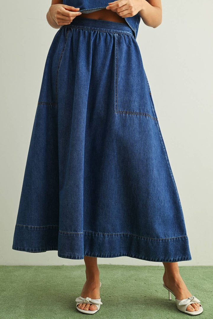 S5869ST   SOFT DENIM A LINE SKIRT WITH POCKET
