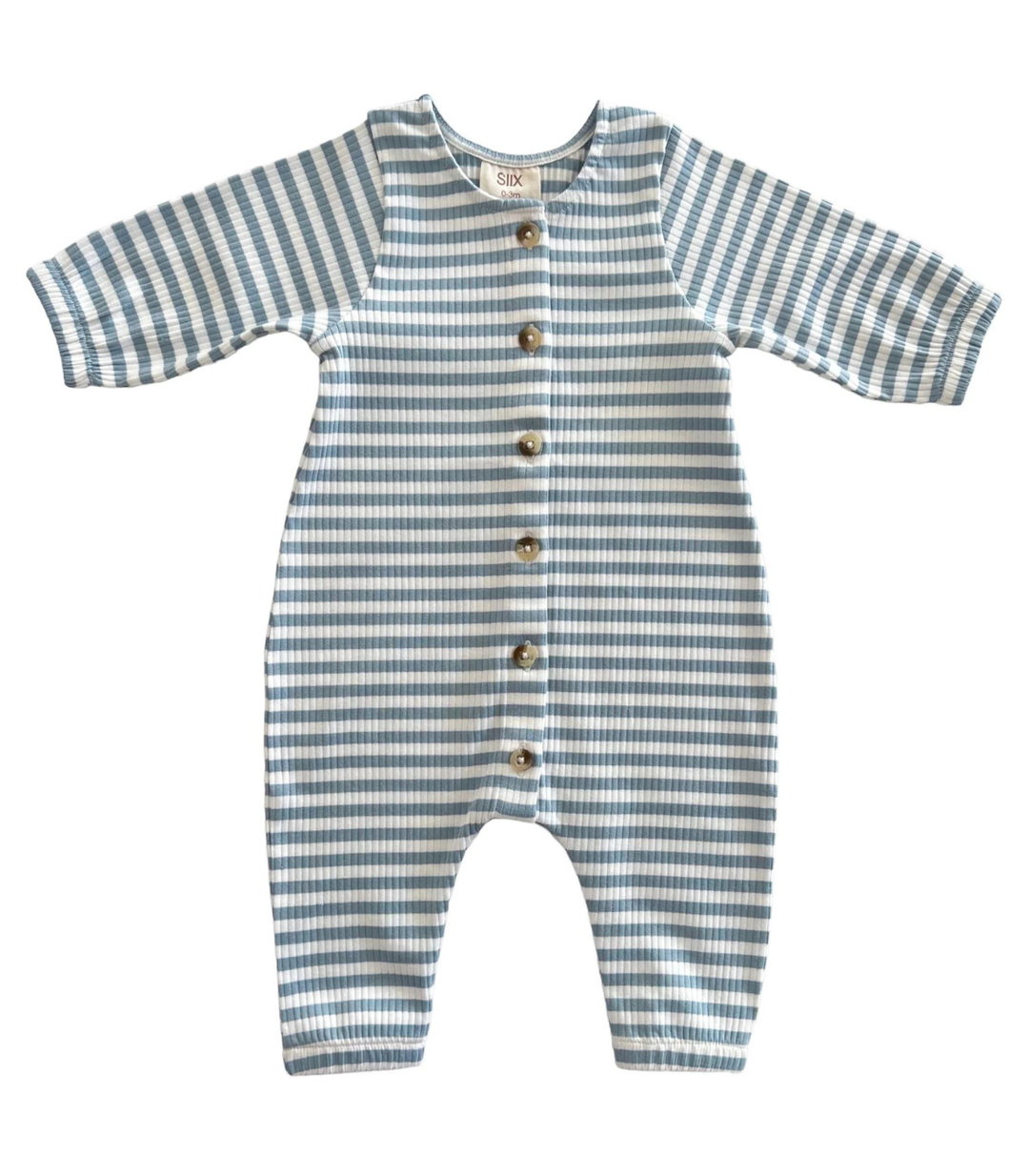 Dusty Blue Stripe / Organic Ribbed Long Sleeve Bay Jumpsuit SIIX