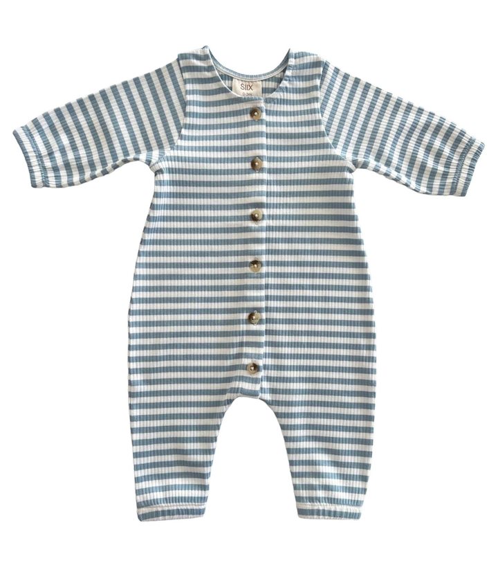 Dusty Blue Stripe / Organic Ribbed Long Sleeve Bay Jumpsuit SIIX