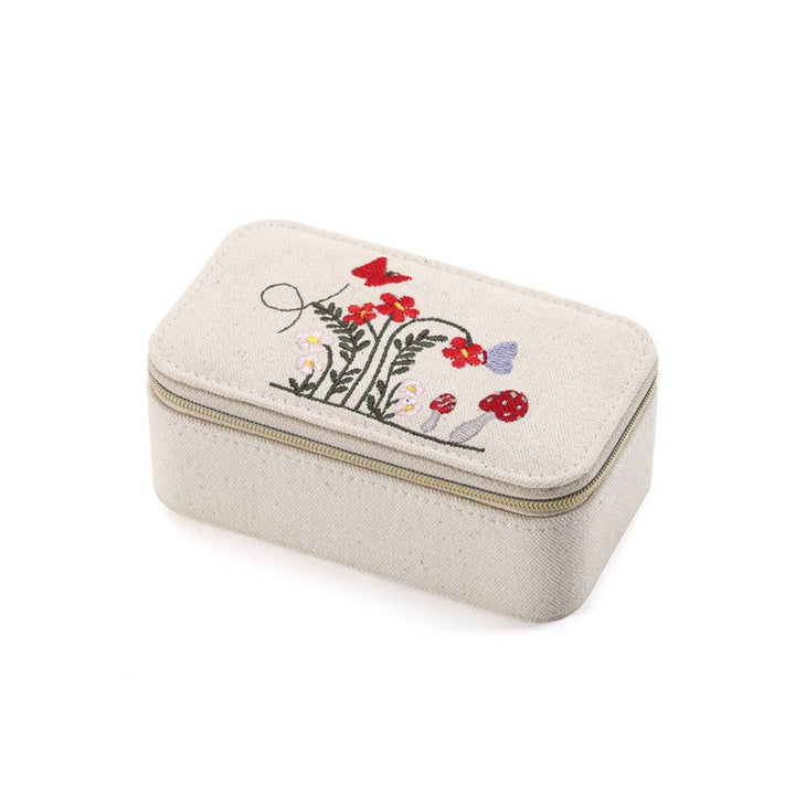 Embroidered Canvas Jewelry Box with Metal Zipper N6E072