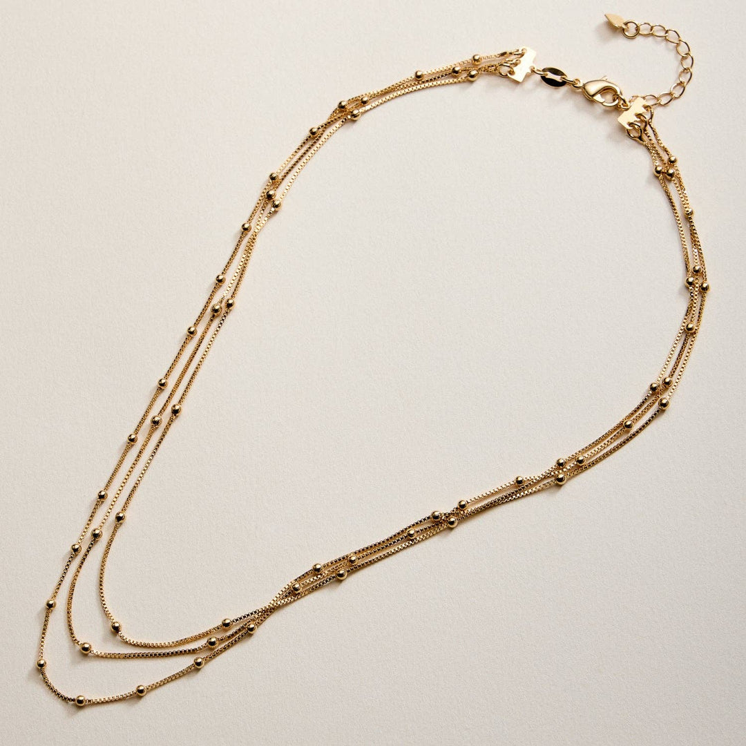 Gold Filled Layered Beaded Chain Necklace FM998