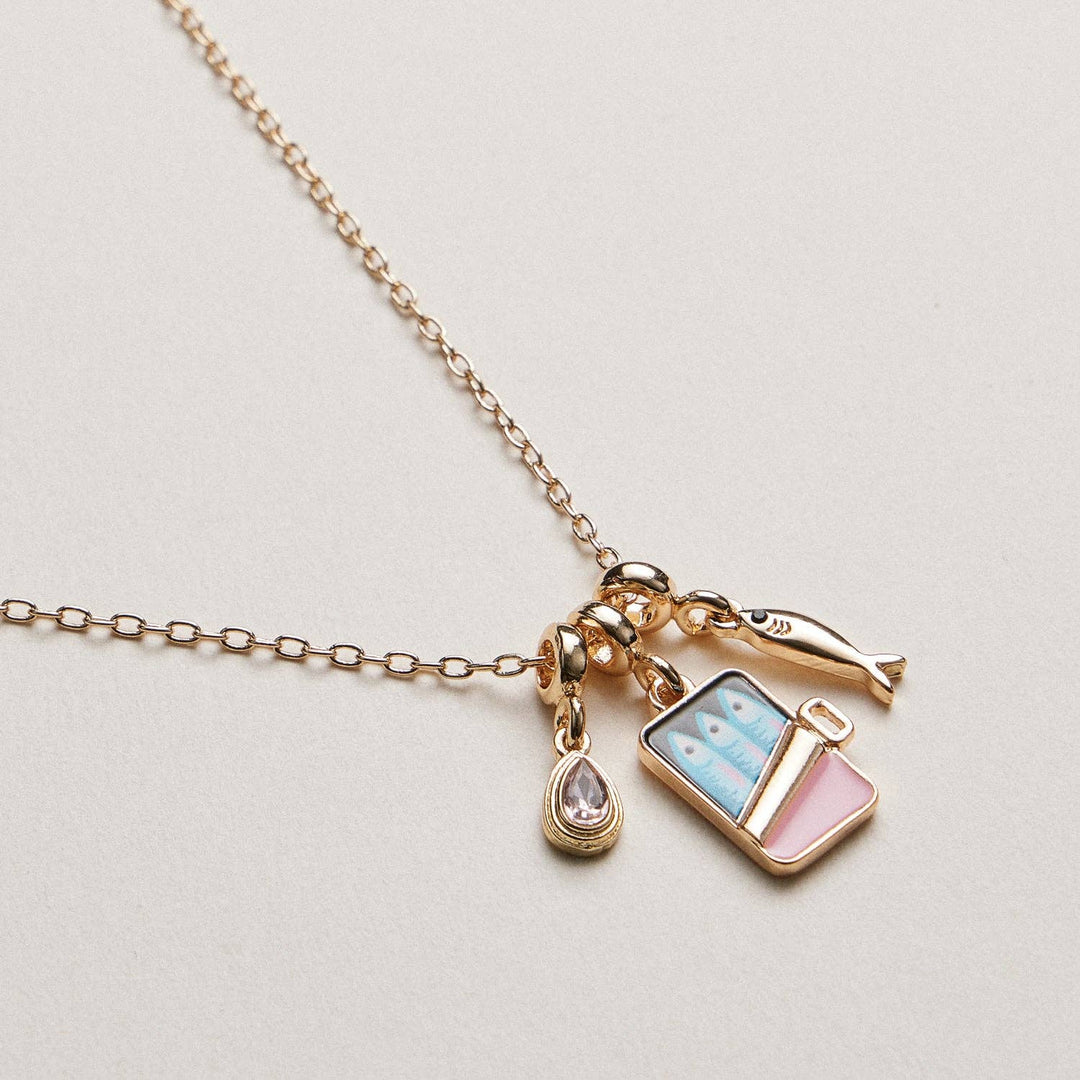 Gold Plated Fish Sardine Can Coastal Charm Necklace FRN24