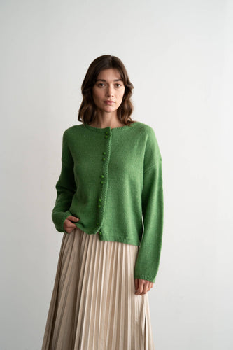 CREW NECK BUTTON CARDIGAN