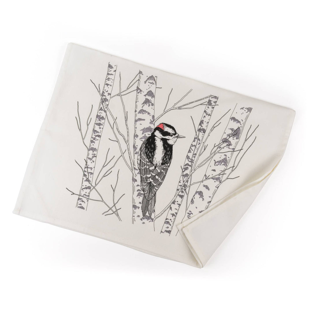 Downy Woodpecker Tea Towel - West Coast Birds PL03