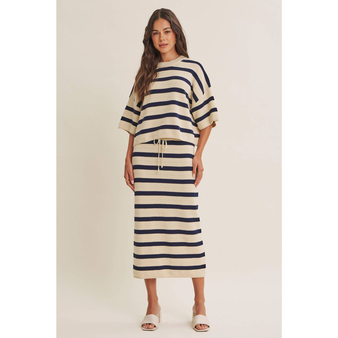 WEEKEND IN CANNES SOFT DRAPE COTTON STRIPE RELAXED SWEATER FB289