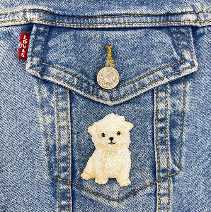 Maltese Puppy Dog Embroidered Iron on Patch IR