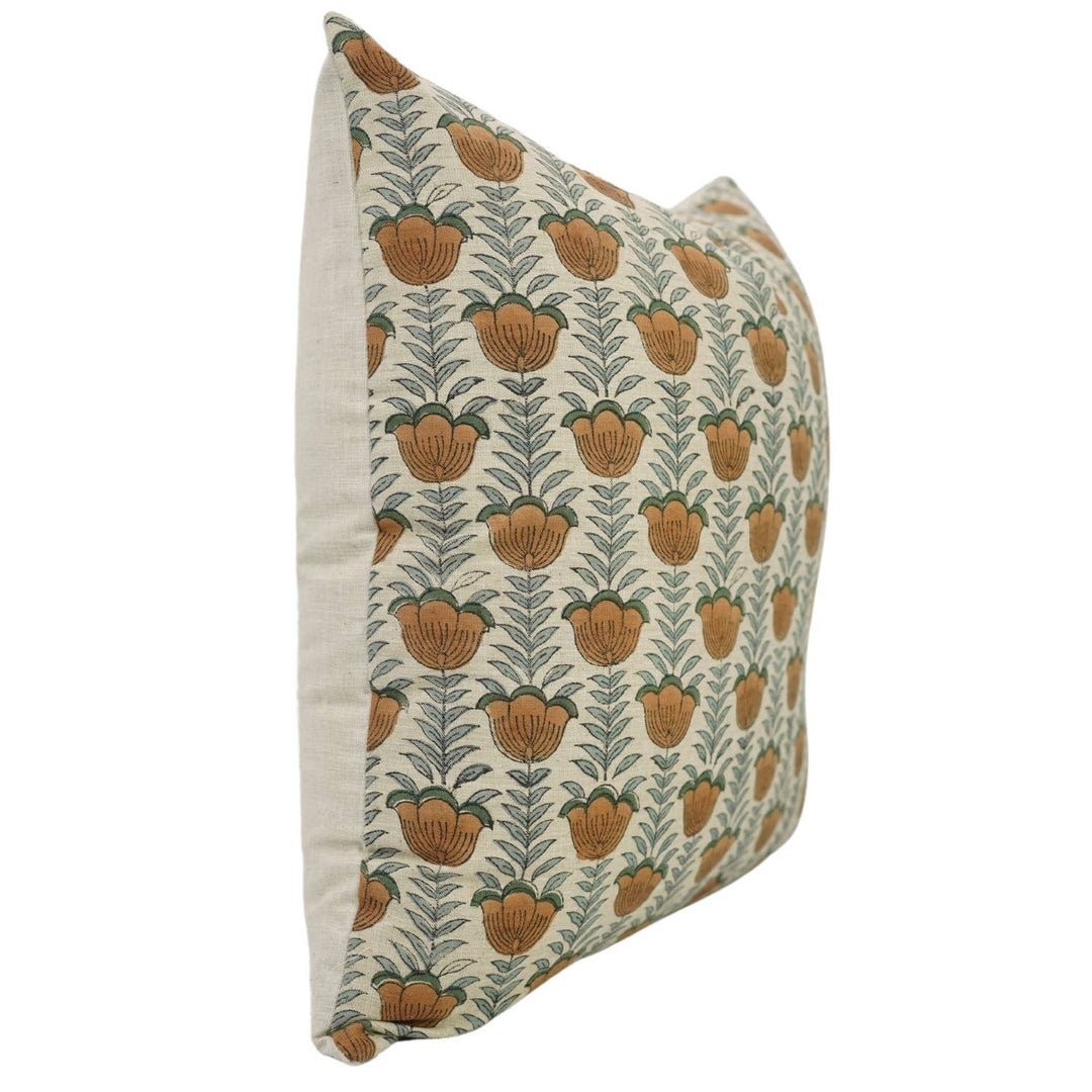 Floral Block Print Linen Blend Pillow Cover - Lotus FB04