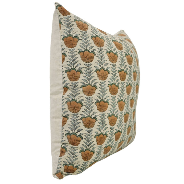 Floral Block Print Linen Blend Pillow Cover - Lotus FB04