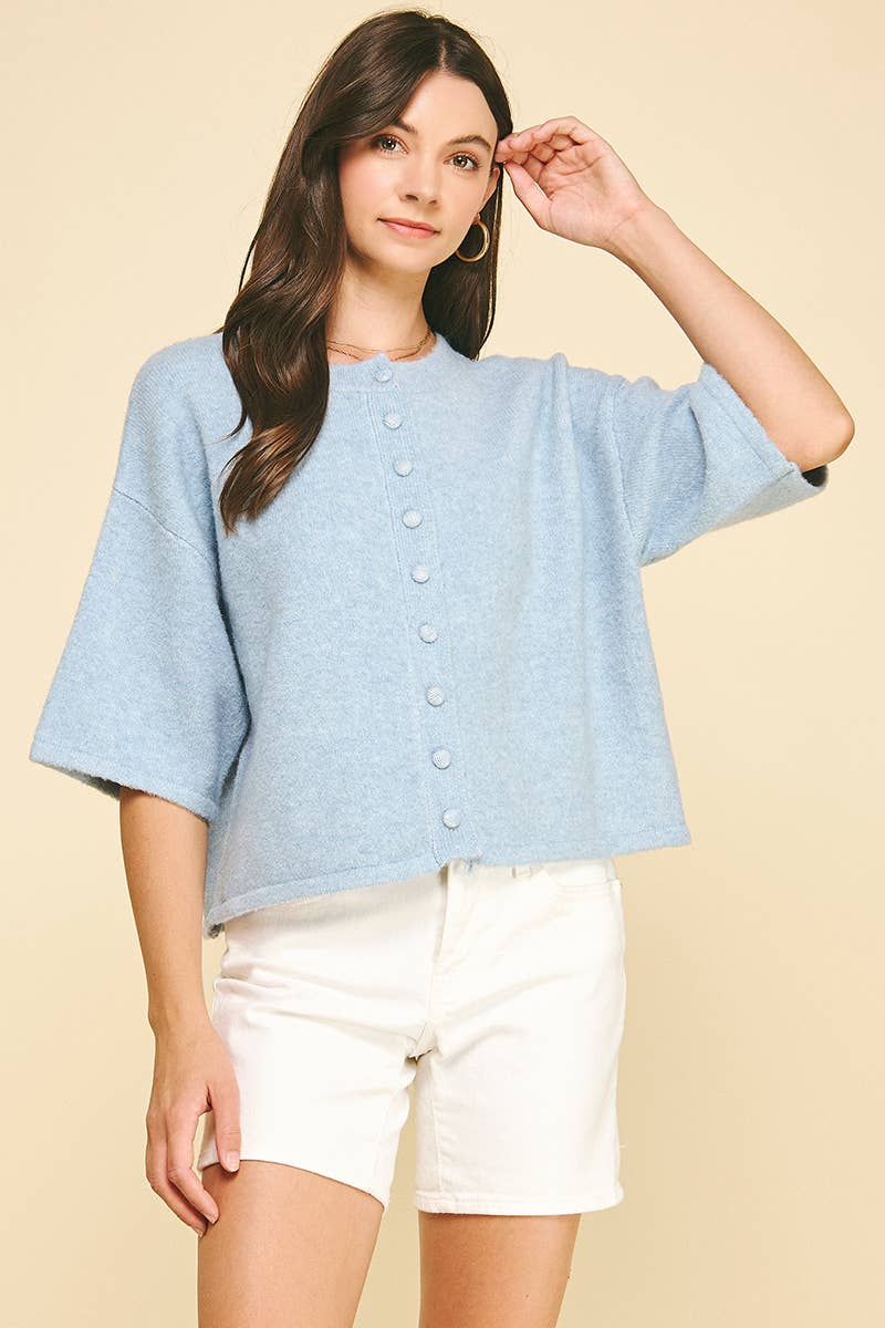 BUTTON DOWN SHORT SLEEVE SWEATER - PN652