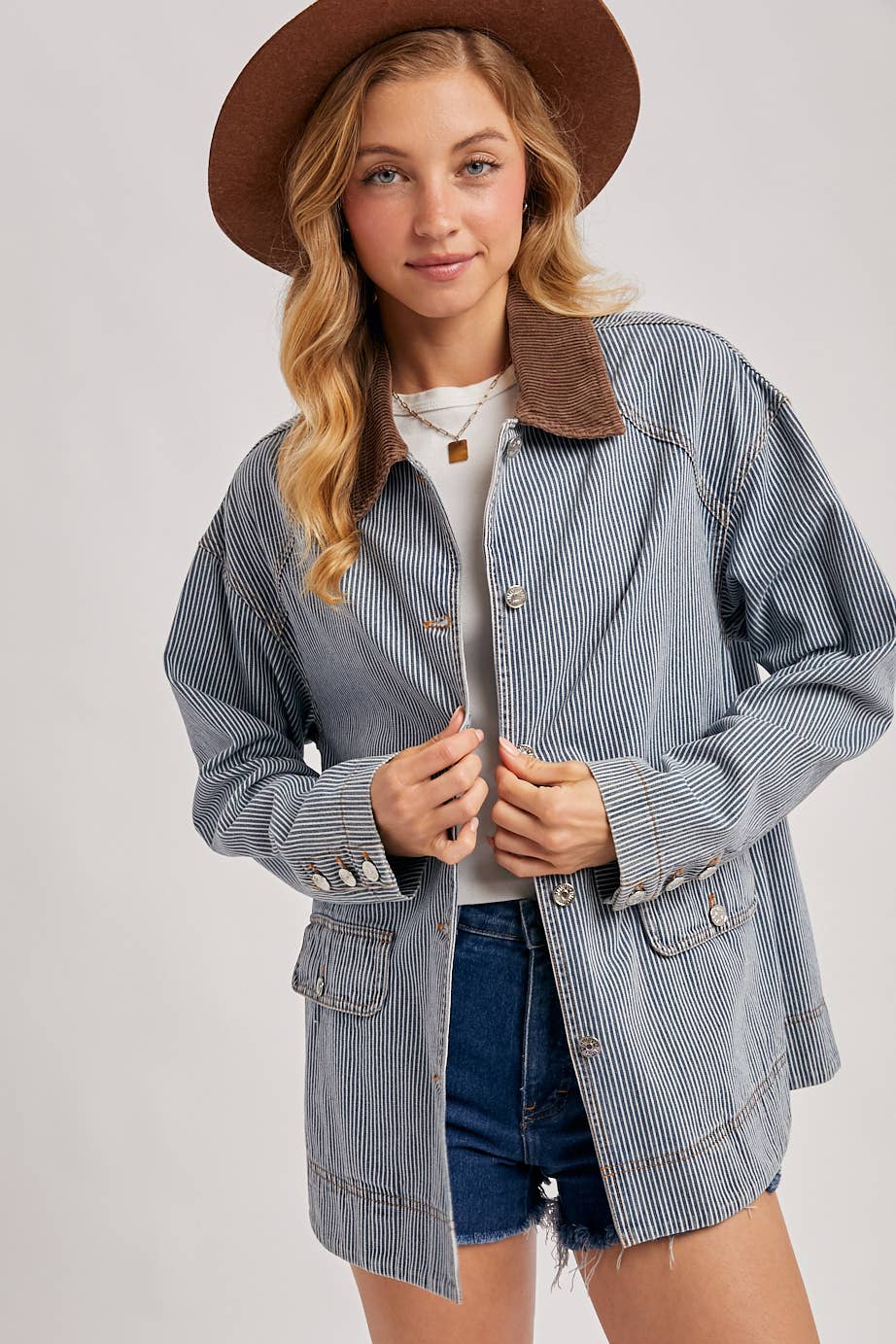 DENIM CORDUROY COLLAR CONTRAST BARN COAT
