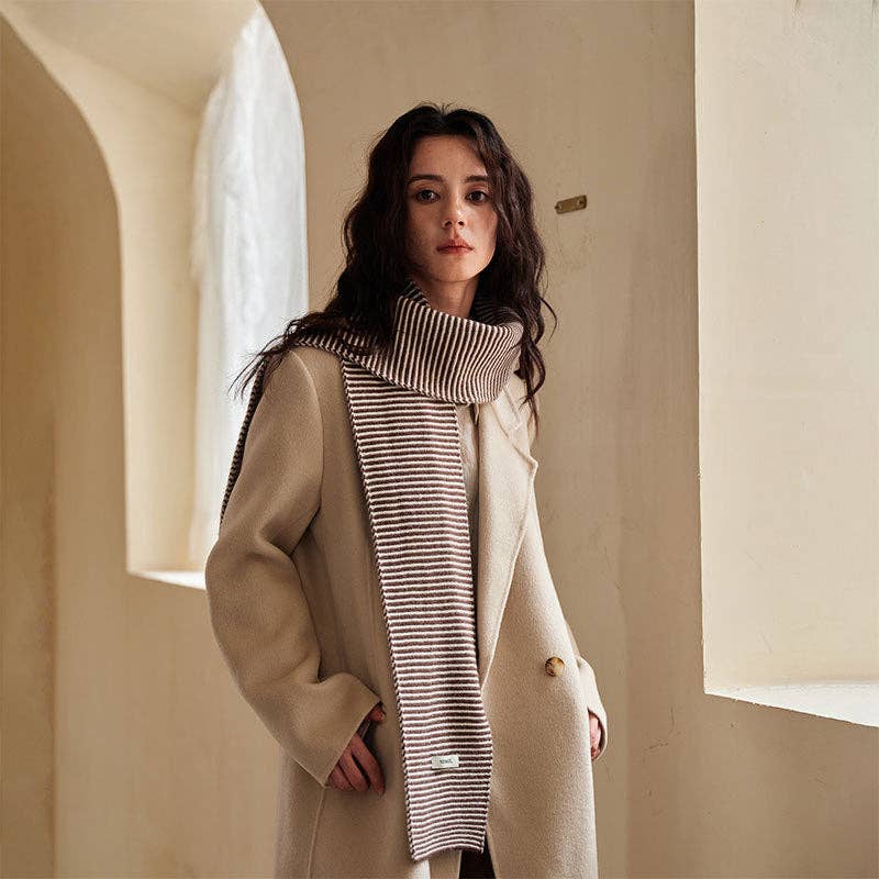 Women’s Striped Knit Scarf, 100% Wool