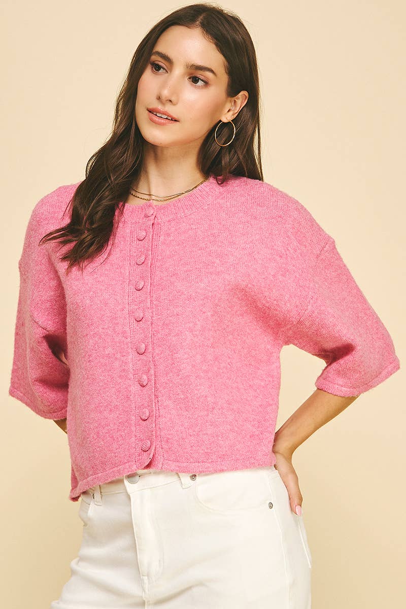 BUTTON DOWN SHORT SLEEVE SWEATER - PN652