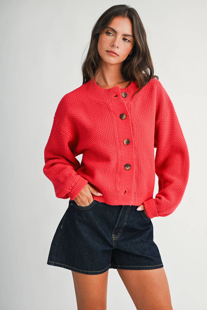 336K Textured Button Front Cardigan Sweater