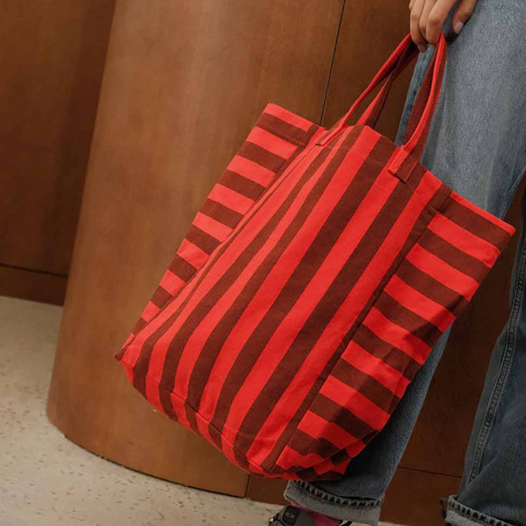 ELISABETH TOTE BAG STRIPES BROWN/ TOMATO