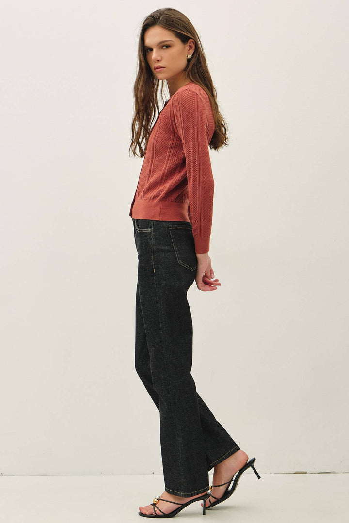 POINTELLE CROPPED SLIM CARDIGAN BC642