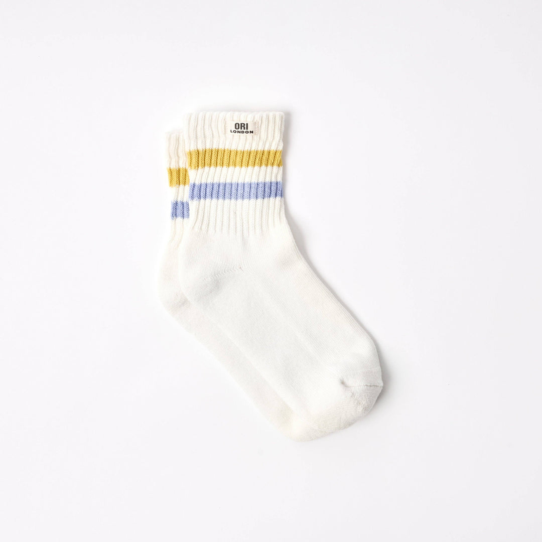 Windsor Stripe Crew Socks for Women in Summer Yellow/Thistle