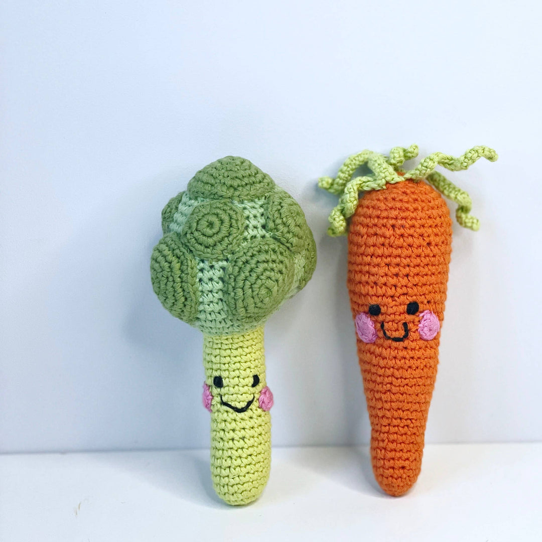 Handcrafted Happy Broccoli Baby Rattle – Organic Cotton Toy