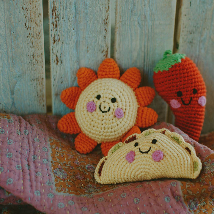 Handcrafted Happy Taco Baby Rattle - Organic Cotton Crochet