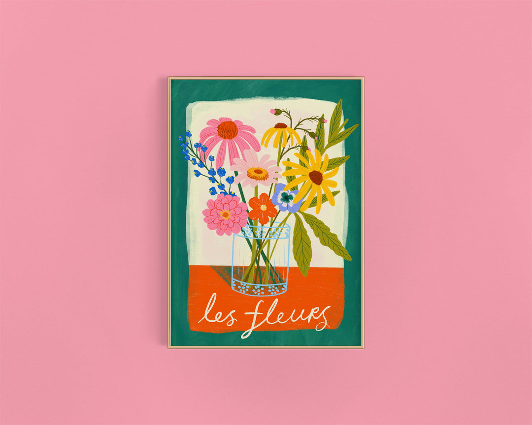 Les Fleurs Art Print | Floral vase art print | Colourful art