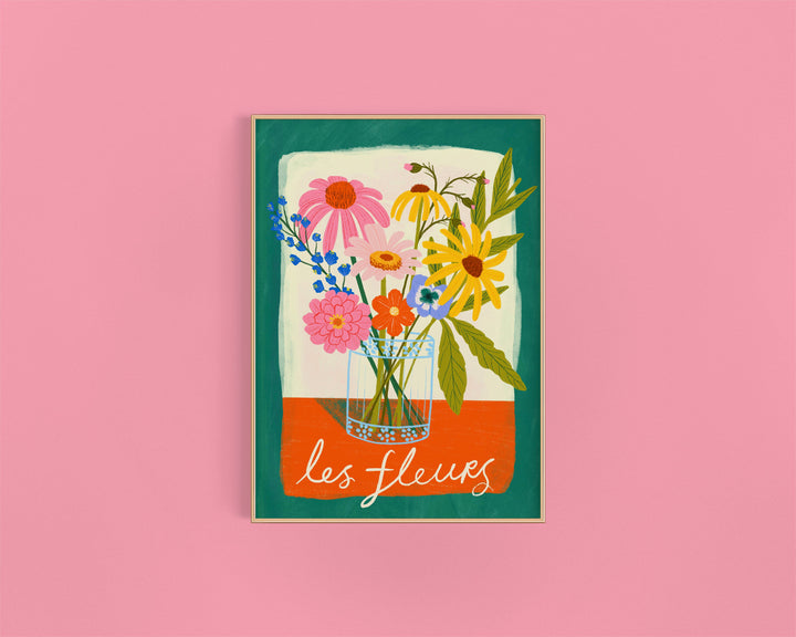 Les Fleurs Art Print | Floral vase art print | Colourful art