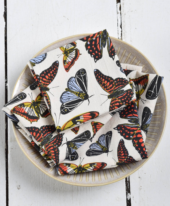 Organic Cotton Butterfly Napkins - 20" x 20" - Blue Orange HH874