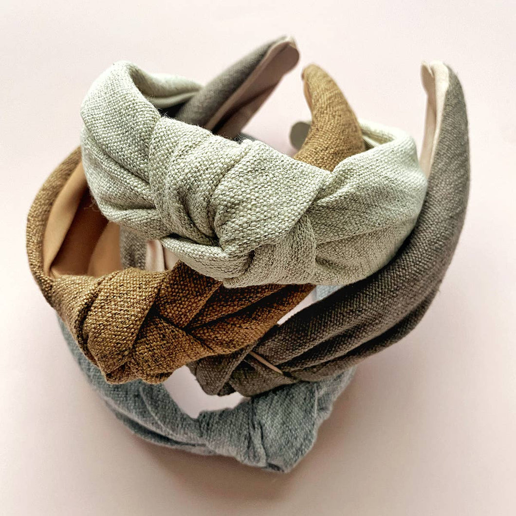 Neutral Linen Non-Slip Knotted Fabric Covered Headbands