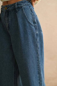 P1224   MINI PLEAT FRONT RELAXED DENIM PANTS