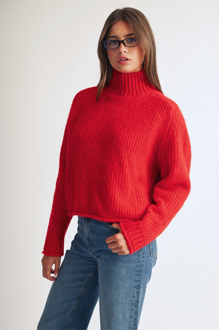 348K Soft Brushed Mock Neck Sweater