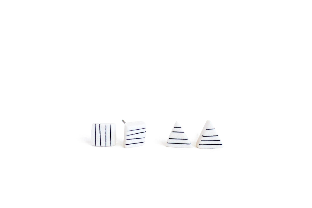 Pinstripe Square Studs J009