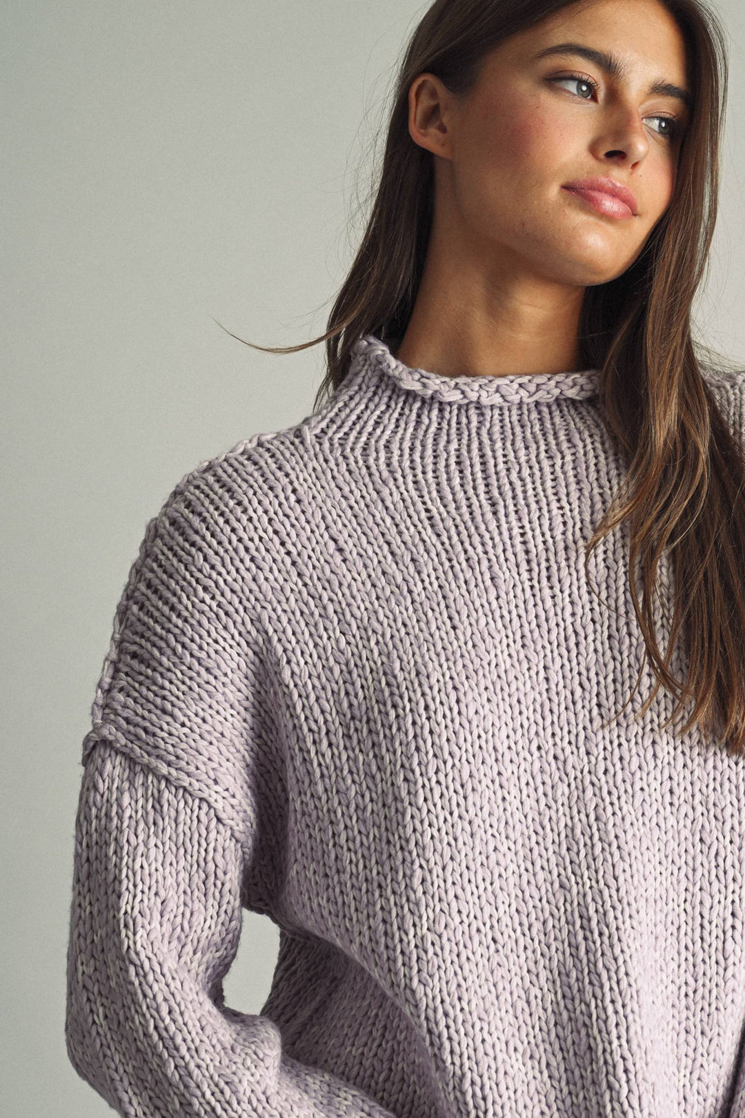 T673   ROLL HEMMING LONG SLEEVE SWEATER TOP
