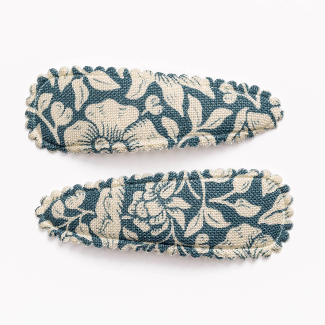 Lake Blue Floral Fabric Hair Clips FC07