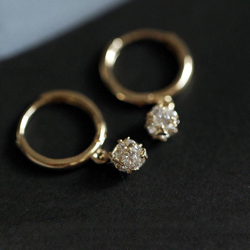 Dainty Ball CZ Drop Huggie Earrings in 925 Sterling Silver