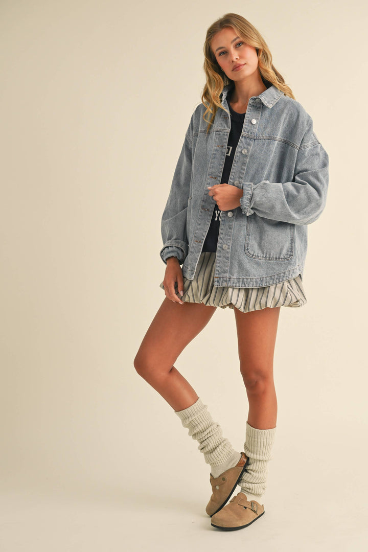IJ1519 OVERSIZED FRONT POCKET DENIM JACKET