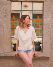 Load image into Gallery viewer, White Double Gauze Cotton V-Neck Top