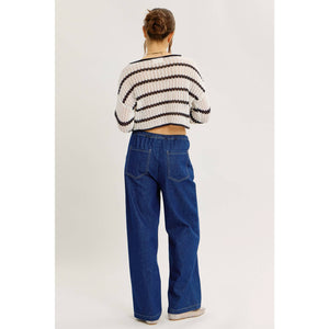 LAID BACK STAPLE STRIPE COTTON SWEATER WITH CONTRAST TRIM