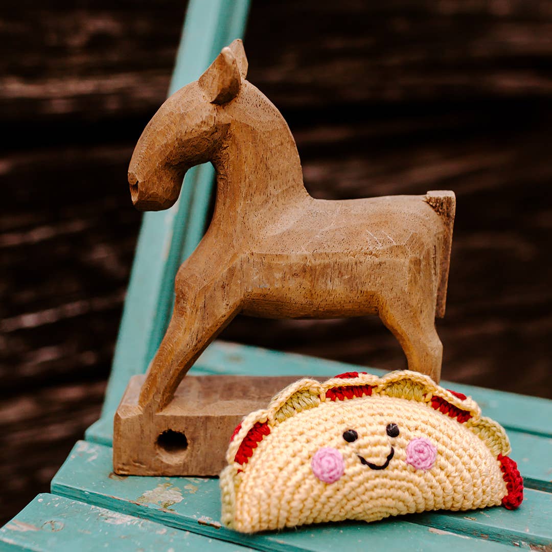 Handcrafted Happy Taco Baby Rattle - Organic Cotton Crochet