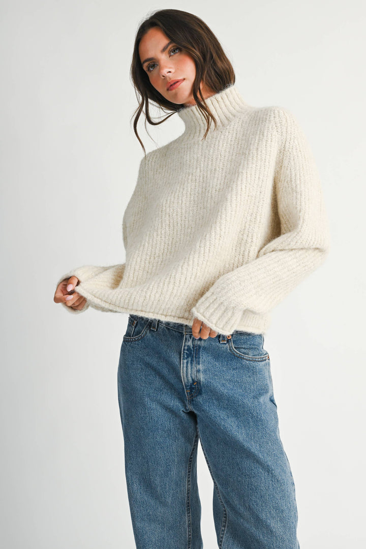 348K Soft Brushed Mock Neck Sweater
