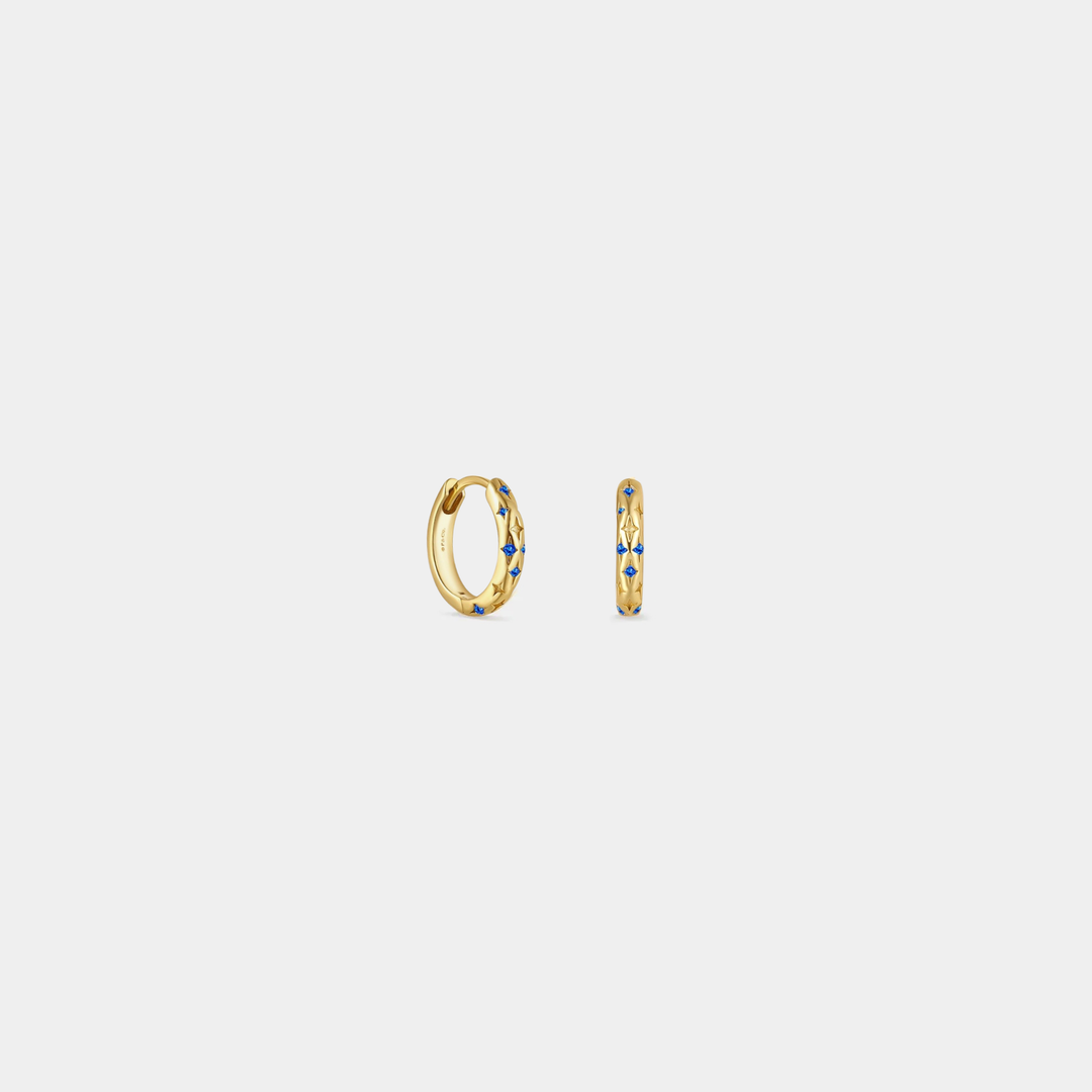 Dainty Gold Star Huggie Hoop Earrings in 925 Sterling Silver