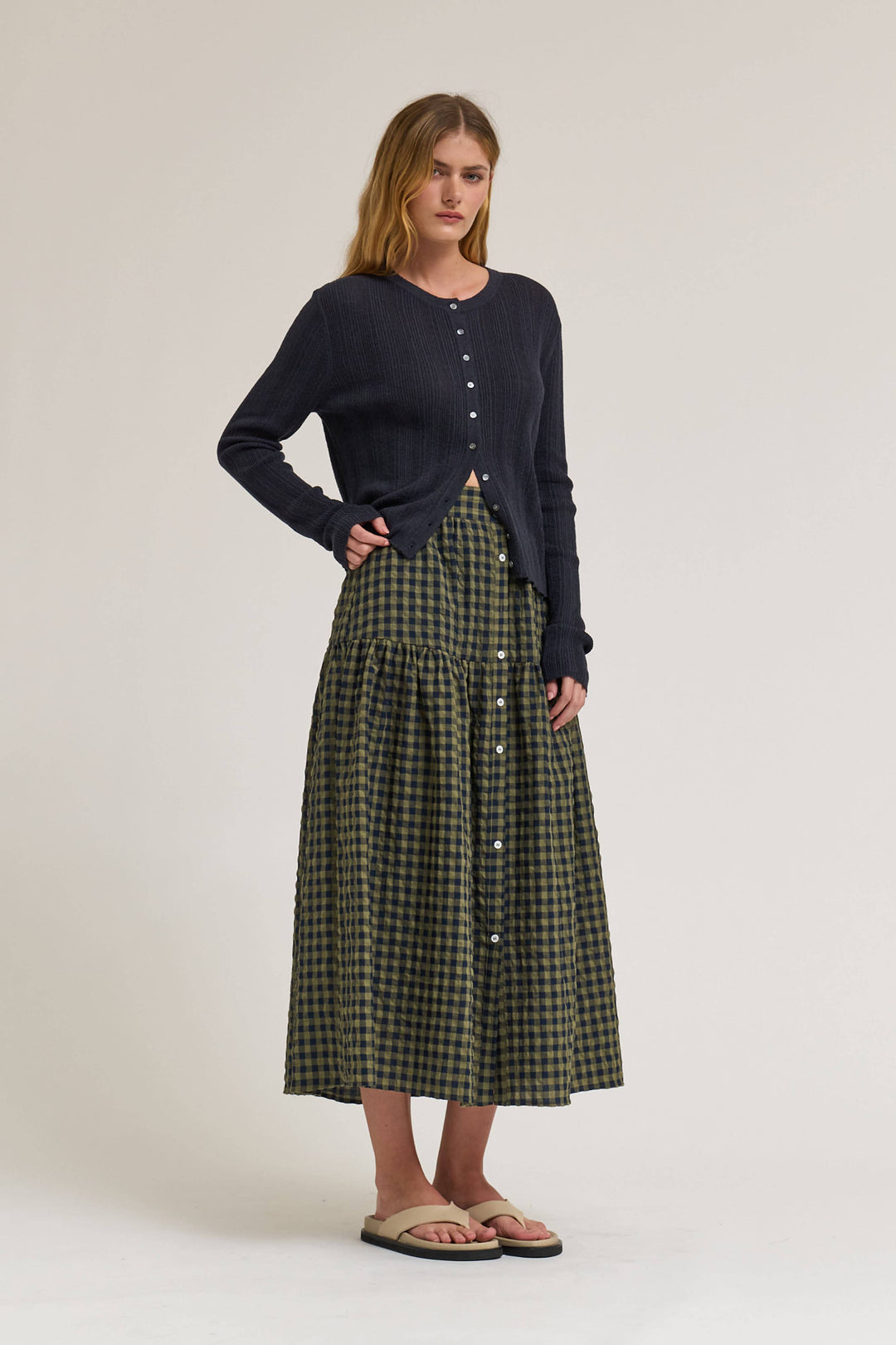 50711 - FRONT BUTTON CHECK SKIRT