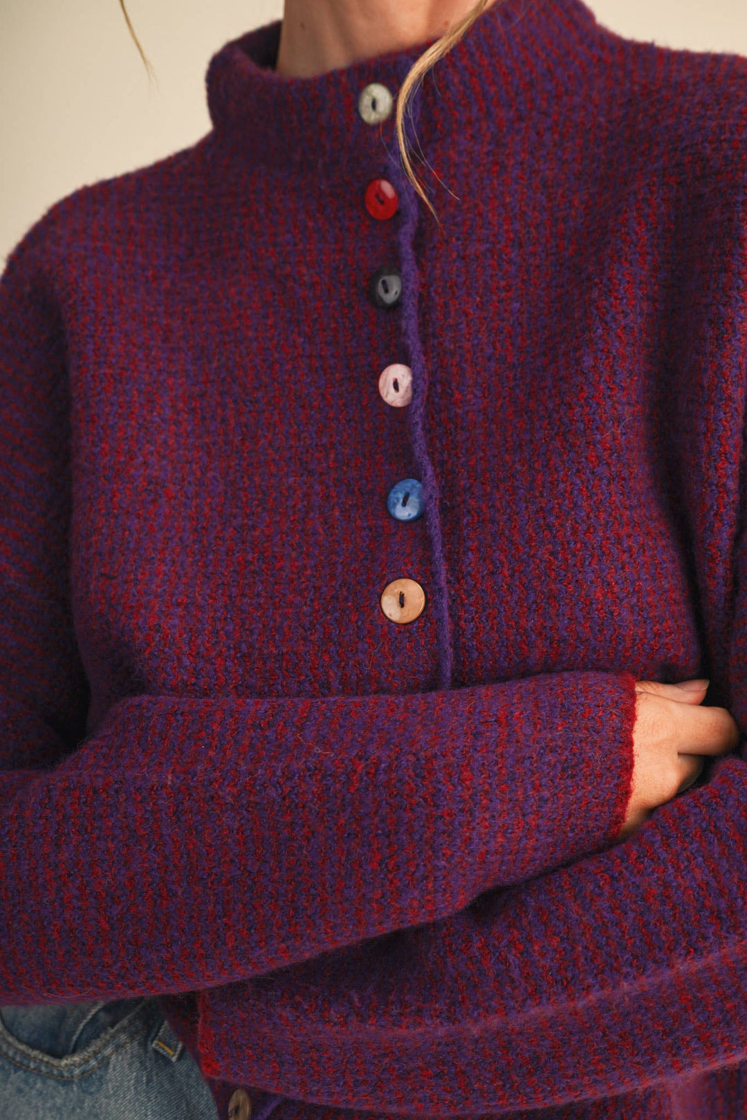 STRIPED SWEATER CARDIGAN WITH COLORFUL BUTTONS MS112