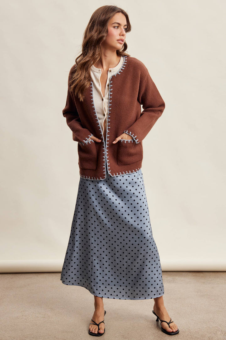 Contrast Whipstitch Knit Cardigan LSW1066